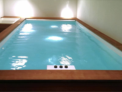 ARTH-Pool in kelder, met rode cedar houtafwerking. 6.1 x 3 x 1.5m. In gebruik sinds 1999! ~Arnhem